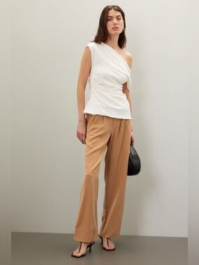 Reformation The Mason Drapey Pleated Trouser Pants - Size 2 - Tan / Brown